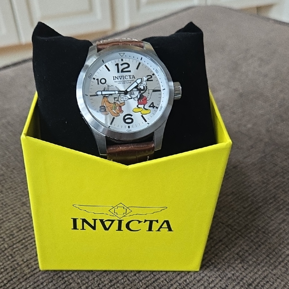 Invicta Silver Watch with Brown Leather Strap